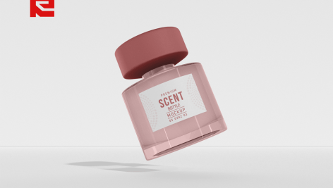موکاپ لایه باز لیبل روی شیشه اسپری عطر